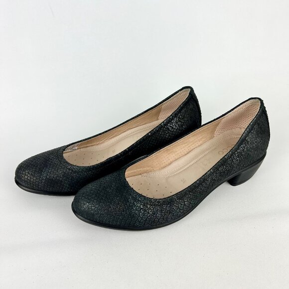 Ecco Womens Dress Pumps Black Snake Print Leather Block Heel size 38 US 7 - Picture 3 of 16